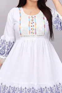 Women's White Crepe Boho Midi Dress with Fringe and Embroidery-thumb3