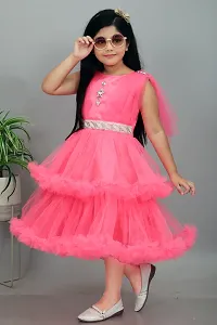 Trendy Net Party Wear Embellished Frock Dresses For Girls-thumb1