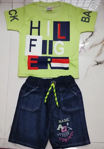 Trendy Cotton Blend Printed T-Shirts With Shorts For Boys