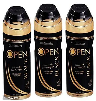 Al-Nuaim Open Black Long Lasting Perfum Spray-200 Ml Pack Of-3