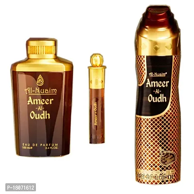 Al Nuaim Ameer Al Oudh Long Lasting Perfume Combo Kit ( Perfume 100 ml , Deo 200 ml , Attar 10 ml )-thumb0