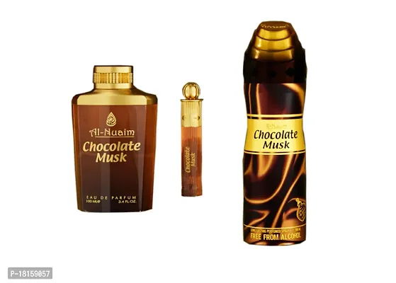 Al Nuaim Chocolate Long Lasting Perfume Combo Set ( Perfume-100 ml , Deo 200 ml , Attar 10 ml