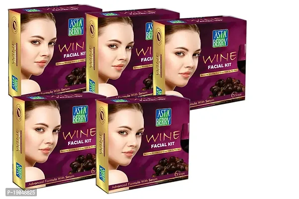 Astaberry Wine Professional Facial Kit single Pouch Set (6 Steps) Advanced  Almond Oil Vitamin C Pack of 5-thumb0