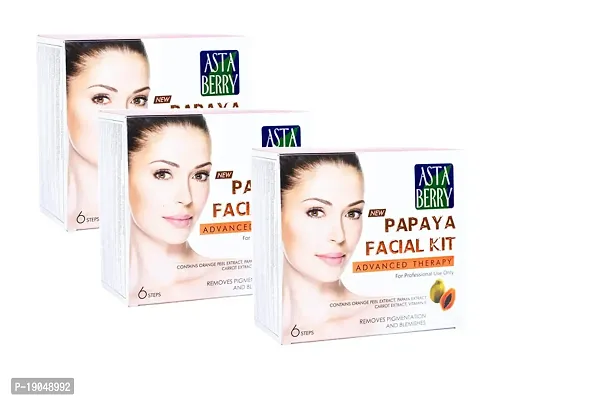 Astaberry Papaya Professional Facial Kit single Pouch Set (6 Steps) Advanced  Almond Oil Vitamin C Pack of -3-thumb0