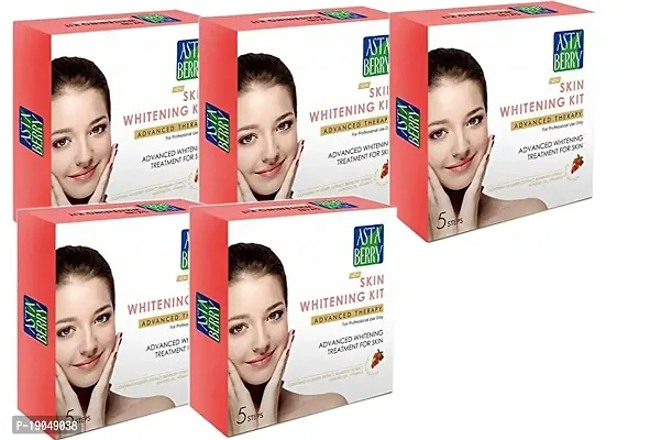 Astaberry Skin Whitening  Professional Facial Kit single Pouch Set (6 Steps) Advanced  Almond Oil Vitamin C Pack of -5