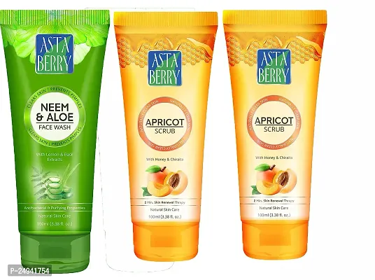 Astraberry  Neem  Aloe Face Wash 100 ml + Apricot Face Scrub 50 ml -2 Pack of-3