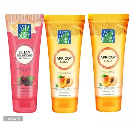 Astraberry DeTan Skin Whitening Face Wash -100 ml + Apricot Face Scrub -50 ml -2 Pack Of-3