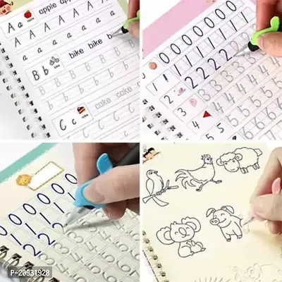Magic Practice Copybook, (4 Book + 10 Refill) Number Book for Preschoolers with Pen, Magic Calligraphy Copybook Set Reusable Writing Tool Simply Hand Lettering Stationery-thumb4
