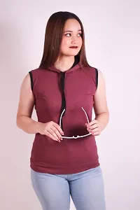 MYO Sleeveless Hoodie for Women Cotton Regular Fit Hooded T-Shirt for Girls-thumb3