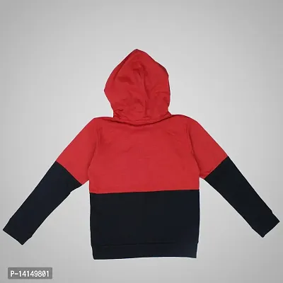 MYO Boy's Cotton Colorblock Regular Fit Hooded T-Shirt Red-Black-thumb2
