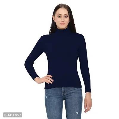 MYO Casual Full Sleeve High Neck | Turtle Neck Cotton T-Shirt for Women/Girls (Navy)