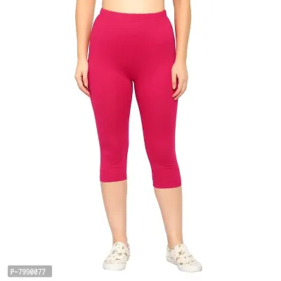 Diaz Women's Regular Fit Plain 3/4th Capri Pants (White, Magenta,XL)
