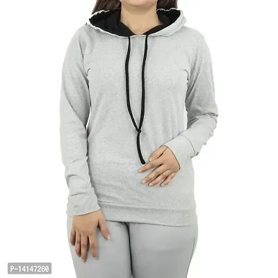 MYO Women's Full Sleeve Hooded Neck T Shirt Grey