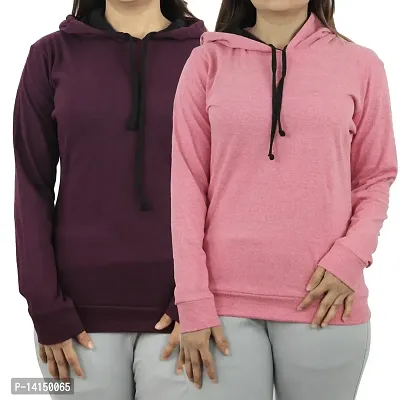 MYO Women's Full Sleeve Hooded Neck T Shirt Pack of 2