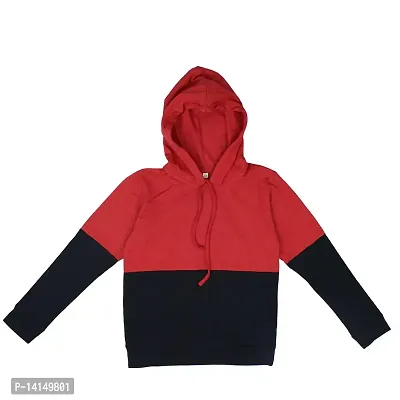 MYO Boy's Cotton Colorblock Regular Fit Hooded T-Shirt Red-Black-thumb0
