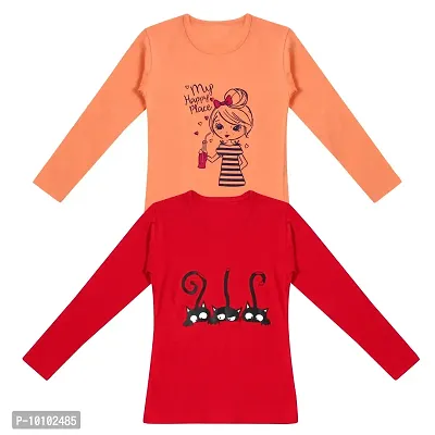 Stylish Fancy Cotton Printed Full Sleeves T-Shirts Combo For Girls Pack Of 2-thumb0