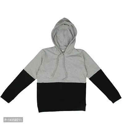 MYO Boy's Cotton Colorblock Regular Fit Hooded T-Shirt Grey-Black