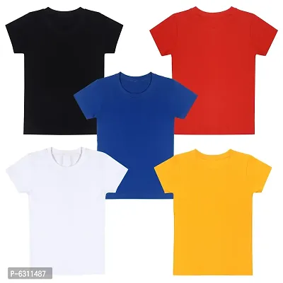 Stylish Cotton Solid Round Neck Tees For Boys -Pack Of 5