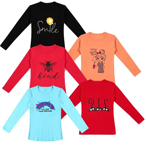 Pack Of 5 Girls Cotton Printed T shirt