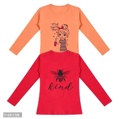 Stylish Cotton Printed Full Sleeve T-shirt For Girls- Pack of 2