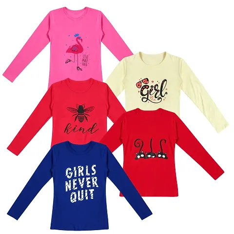 Pack Of 5 Girls Cotton Printed T shirt
