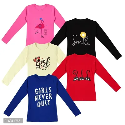 Stylish Cotton Printed Full Sleeve T-shirt For Girls- Pack of 5-thumb0