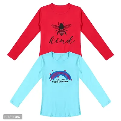 Stylish Cotton Printed Full Sleeve T-shirt For Girls- Pack of 2-thumb0