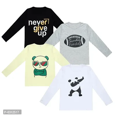 Fabulous Cotton Printed Round Neck Tees For Boys -Pack Of 4