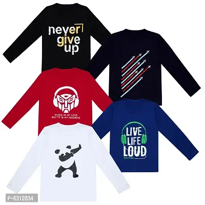 Fabulous Cotton Printed Round Neck Tees For Boys -Pack Of 5