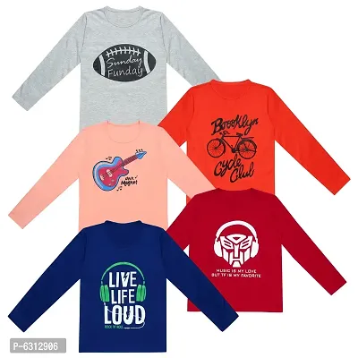 Fabulous Cotton Printed Round Neck Tees For Boys -Pack Of 5