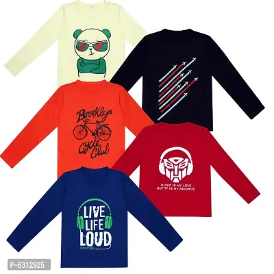 Fabulous Cotton Printed Round Neck Tees For Boys -Pack Of 5-thumb0