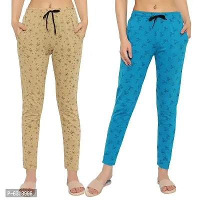 Women Regular Fit Printed Cotton Comfortable Night Track Pant Pack of 2-thumb0