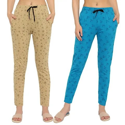 Pack Of 2 Women Casual Printed Cotton Comfortable Night Track Pant