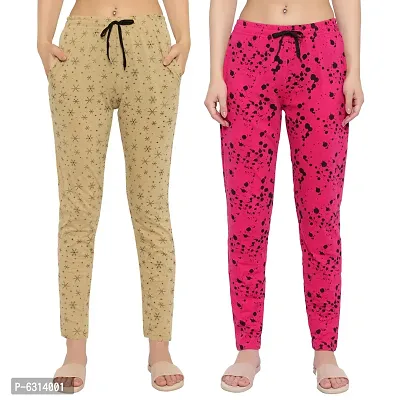Women Regular Fit Printed Cotton Comfortable Night Track Pant Pack of 2