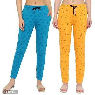 Women Regular Fit Printed Cotton Comfortable Night Track Pant Pack of 2