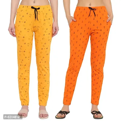 Women Regular Fit Printed Cotton Comfortable Night Track Pant Pack of 2