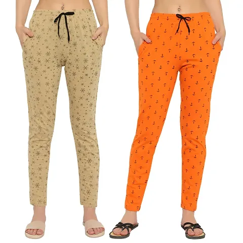Women Regular Fit Printed Cotton Comfortable Night Track Pant/Pajama Pack of 2
