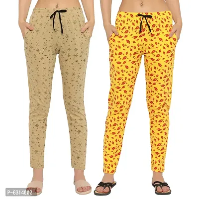 Women Regular Fit Printed Cotton Comfortable Night Track Pant Pack of 2