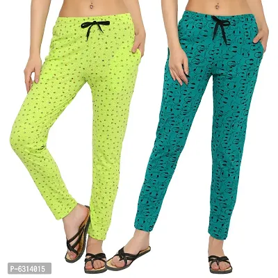 Women Regular Fit Printed Cotton Comfortable Night Track Pant Pack of 2