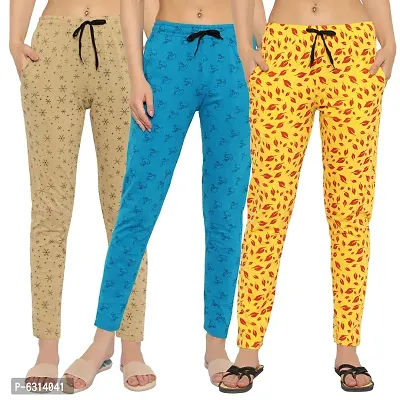 Women Regular Fit Printed Cotton Comfortable Night Track Pant Pack of 3-thumb0