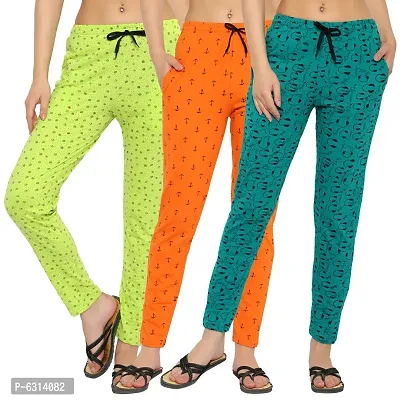 Women Regular Fit Printed Cotton Comfortable Night Track Pant Pack of 3