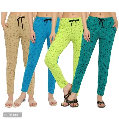 Women Regular Fit Printed Cotton Comfortable Night Track Pant Pack of 4-thumb0