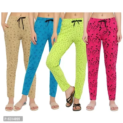 Women Regular Fit Printed Cotton Comfortable Night Track Pant Pack of 4