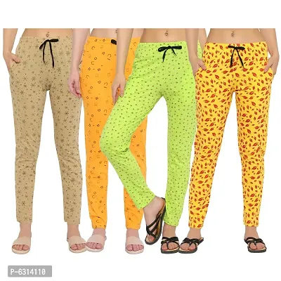 Women Regular Fit Printed Cotton Comfortable Night Track Pant Pack of 4