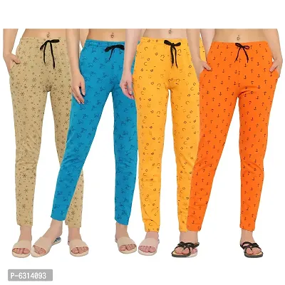 Women Regular Fit Printed Cotton Comfortable Night Track Pant Pack of 4-thumb0