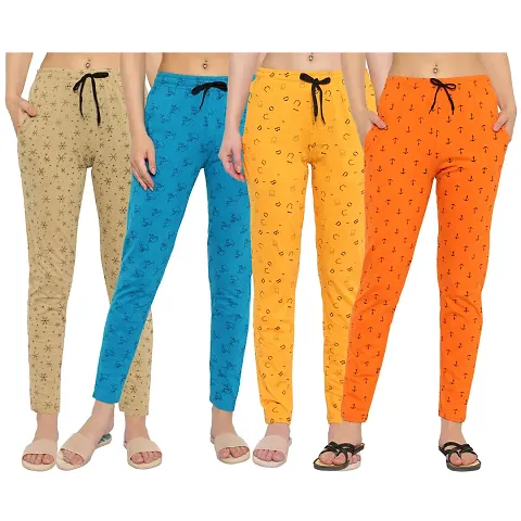 Women Regular Fit Printed Cotton Comfortable Night Track Pant/Pajama Pack of 4