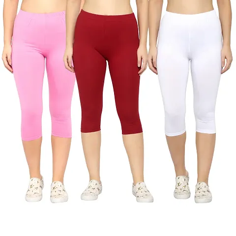 Trendy Mid Waist Solid Capri Combo of 3