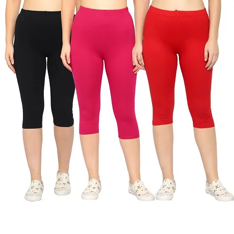 Multicoloured Combo Pack Of 3 Skinny Fit 3/4 Lace Capris Leggings