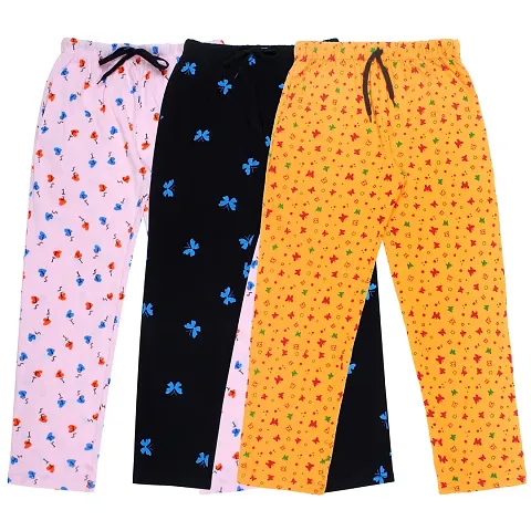 Kids Stylish Cotton Printed Track Pant For Girls- Pack of 3