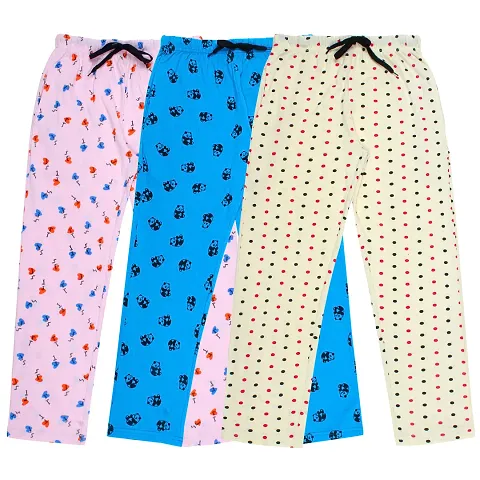 Kids Stylish Cotton Printed Track Pant For Girls- Pack of 3
